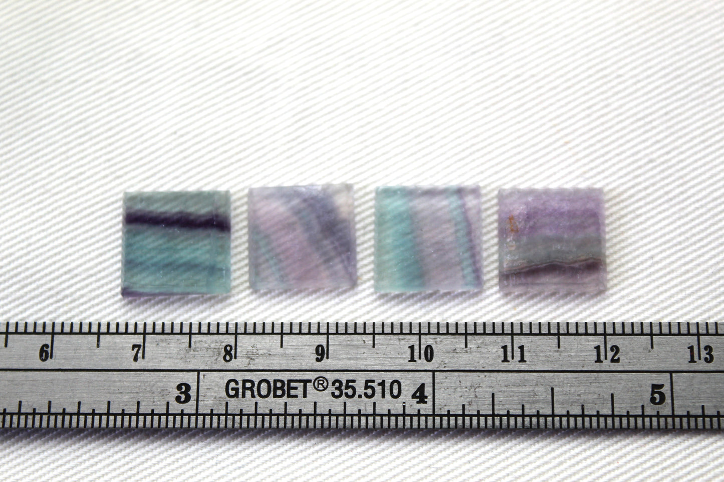 Lot of FOUR square FLAT Fluorite Cabochons 12MM