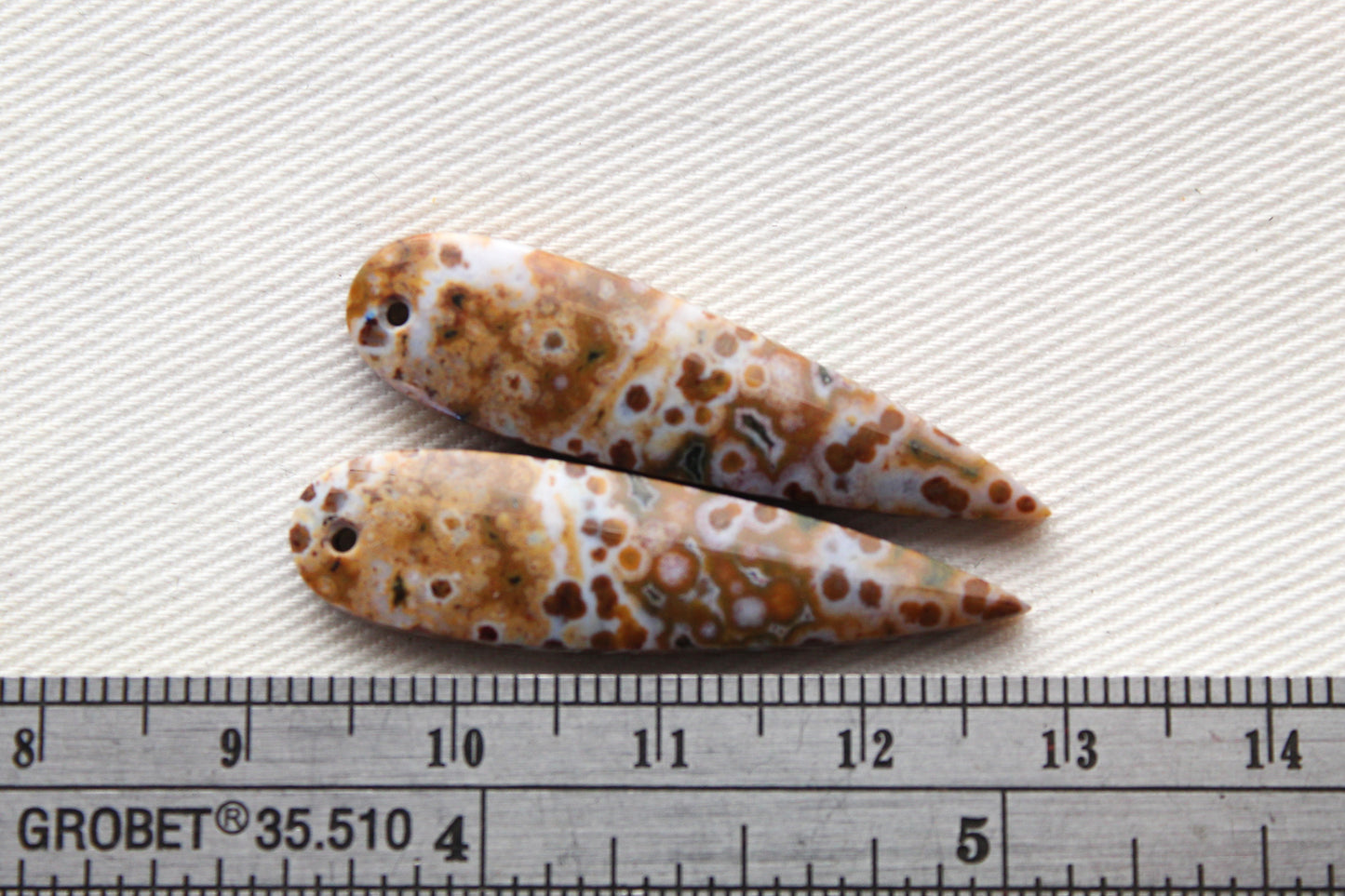 River Jasper Pair DRILLED brown teardrop