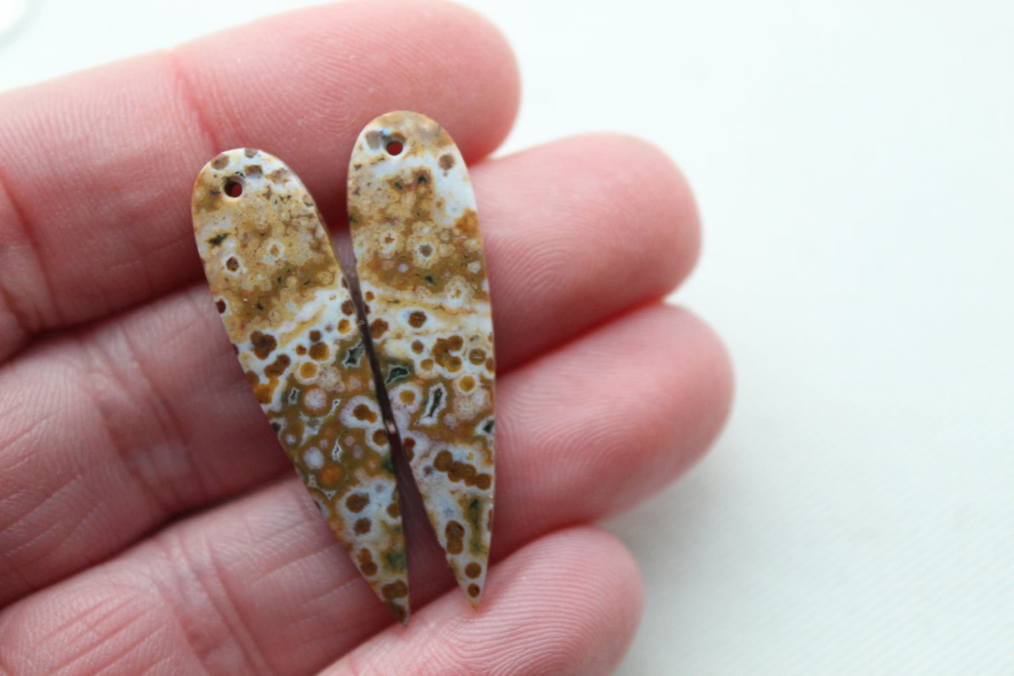 River Jasper Pair DRILLED brown teardrop