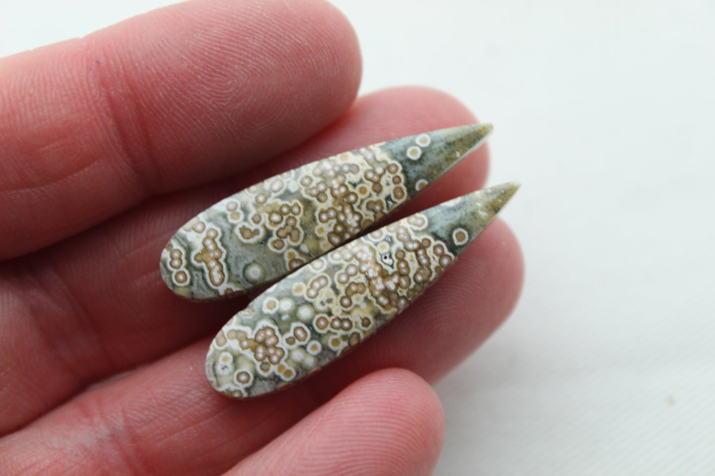 Orbicular Jasper Cabochon Pair Gemstone with druzy