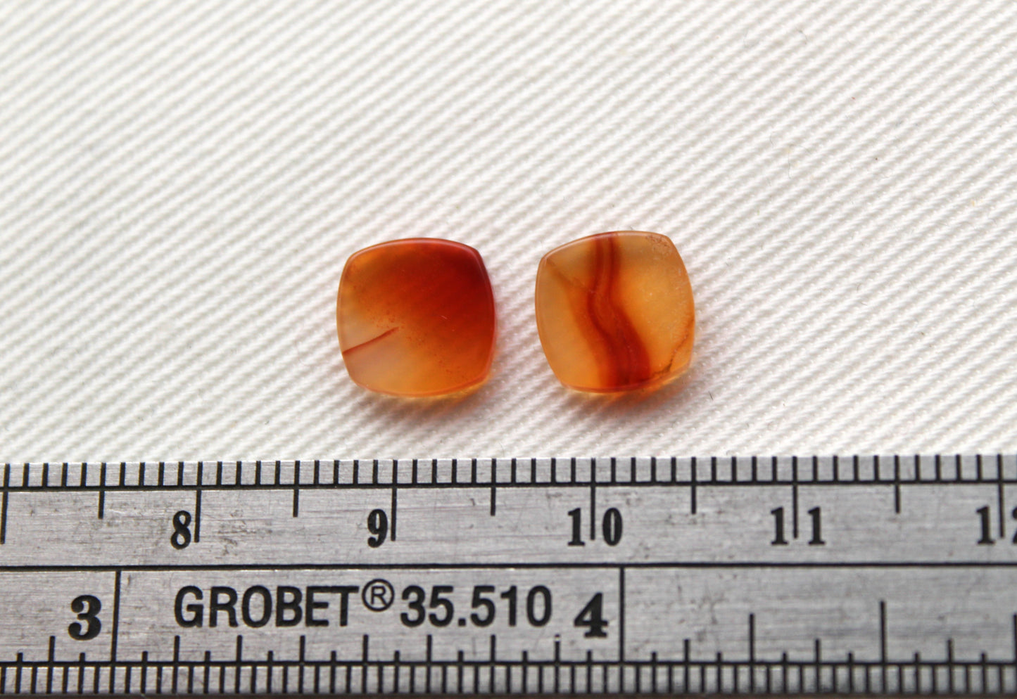 TWO Carnelian Flat cabochons Orange square cushion gemstones 8 mm