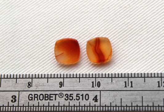 TWO Carnelian Flat cabochons Orange square cushion gemstones 8 mm