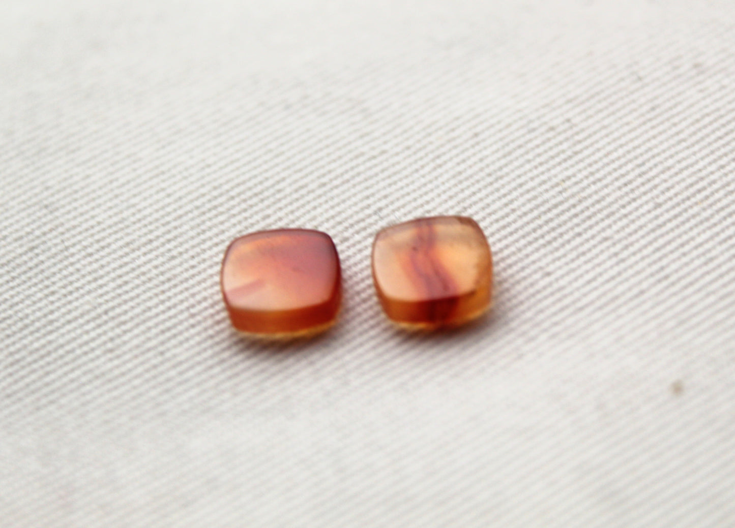 TWO Carnelian Flat cabochons Orange square cushion gemstones 8 mm