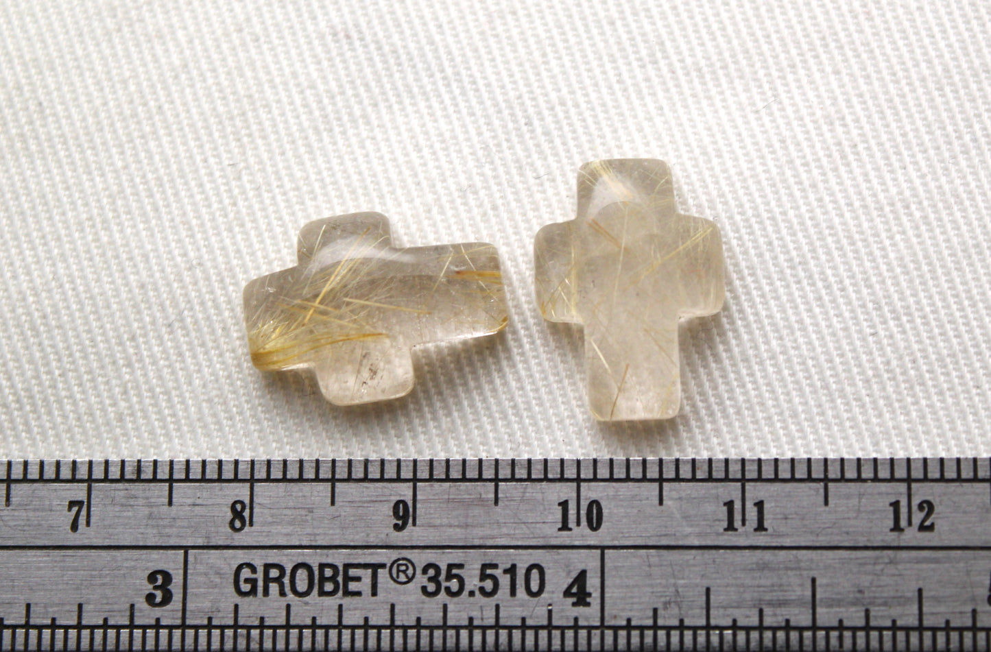 DEUX cabochons Quartz Rutile Pierres Gemmes Croix 12X16MM Aiguilles Dorées