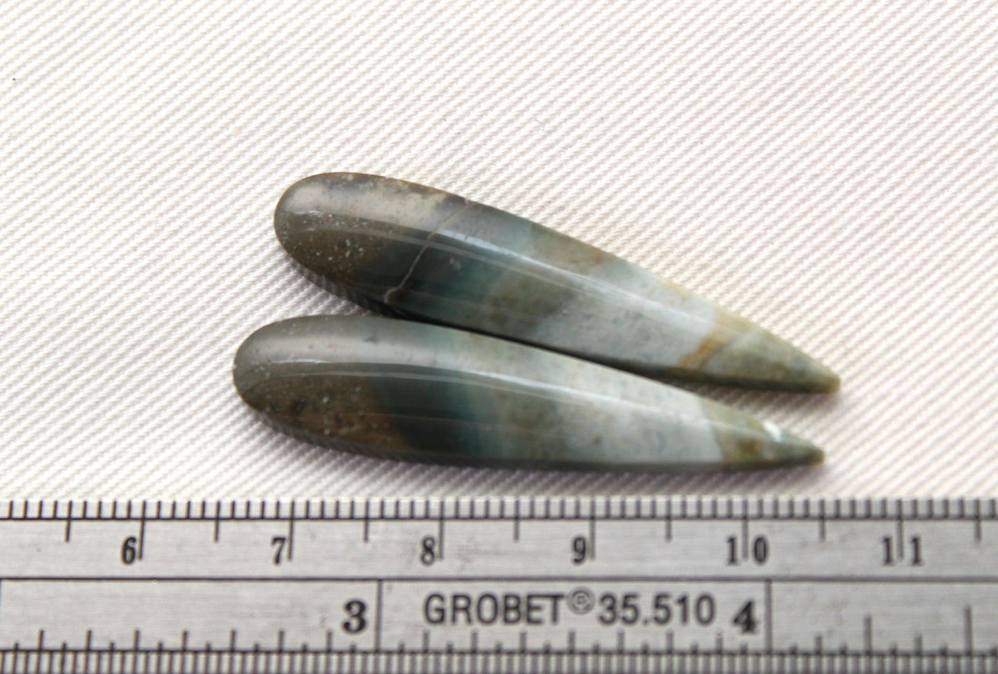 Long pair green Indonesian Jasper Cabochons