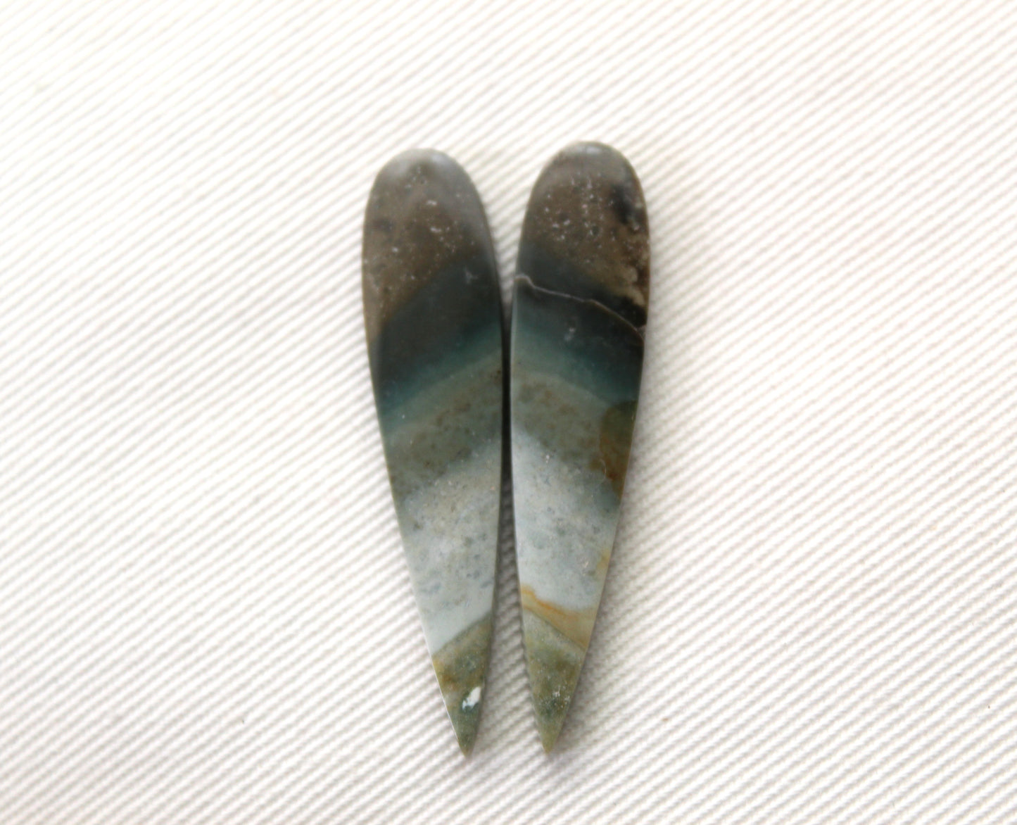 Long pair green Indonesian Jasper Cabochons