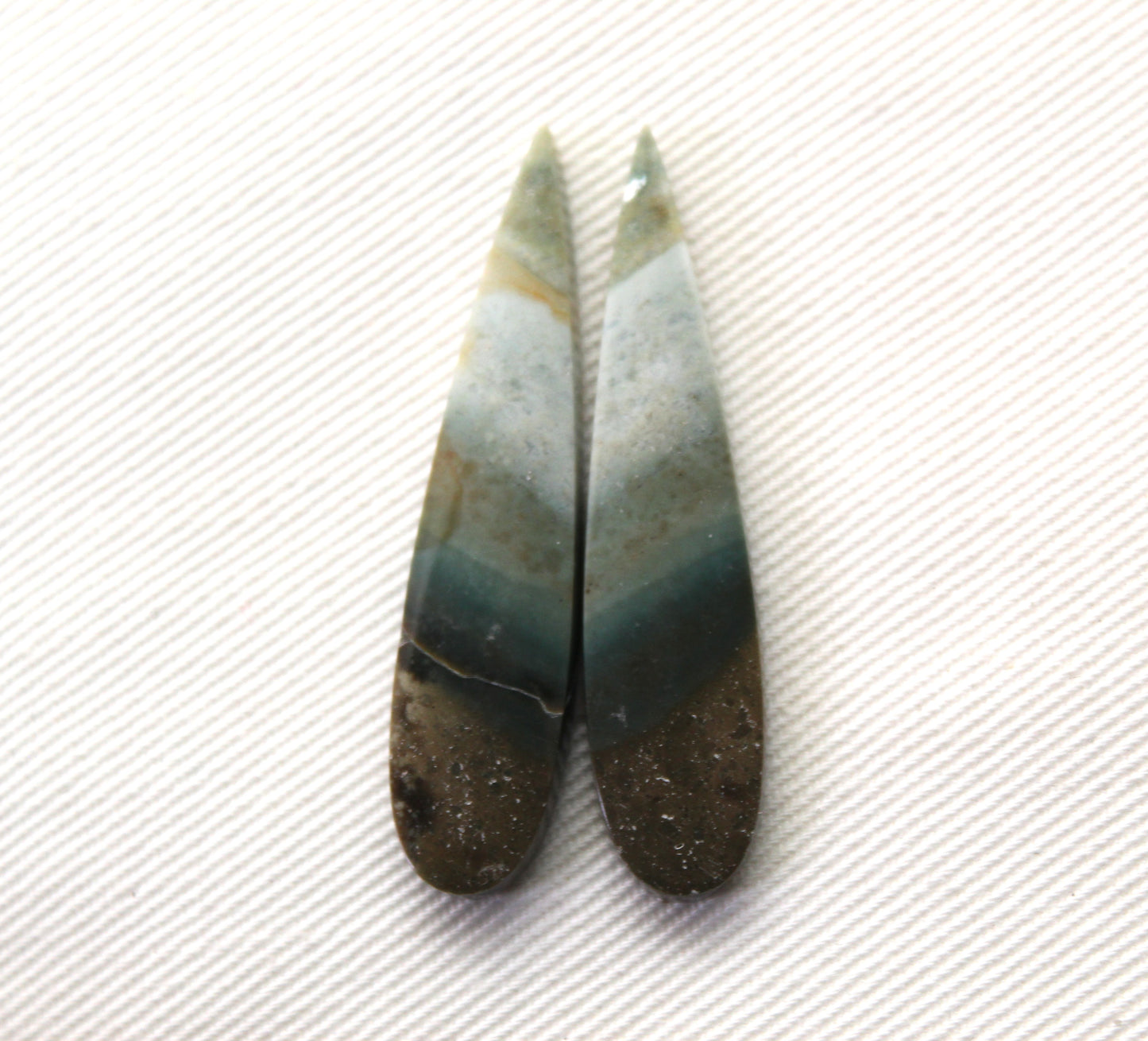 Long pair green Indonesian Jasper Cabochons
