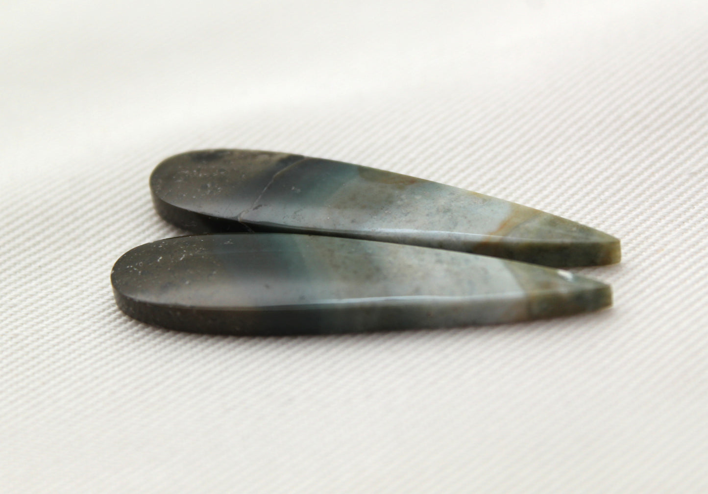 Long pair green Indonesian Jasper Cabochons