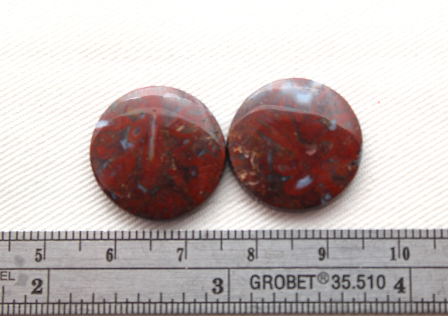 Stromatolite Cabochon Pair Gemstone red white round 19MM