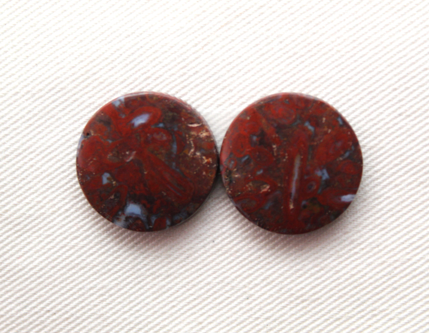 Stromatolite Cabochon Pair Gemstone red white round 19MM