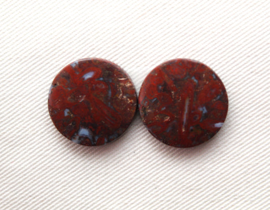 Stromatolite Cabochon Pair Gemstone red white round 19MM