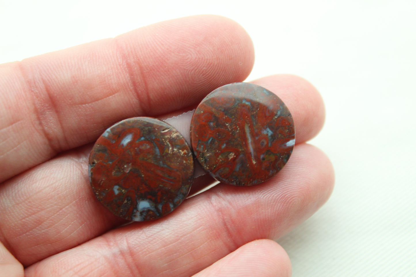 Stromatolite Cabochon Pair Gemstone red white round 19MM