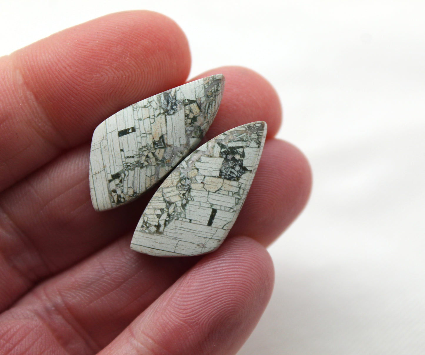 Brecciated Jasper cabochons Gemstone green pair