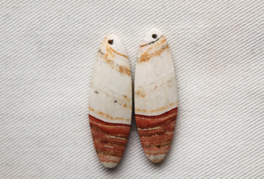 Pair of Retro Jasper Cabochon orange Oval DRILLED