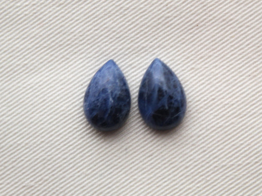 TWO Sodalite cabochons Gemstone blue Pear 10x15MM