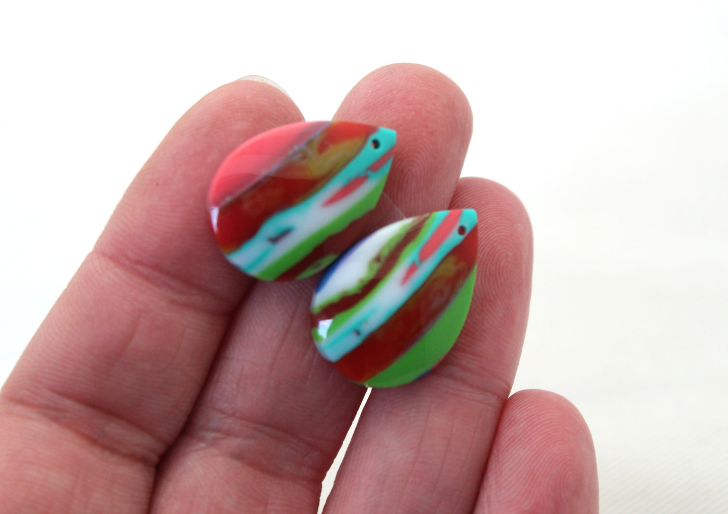 Surfite Cabochon Pair multicolors teardrop DRILLED