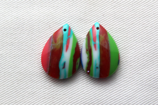 Surfite Cabochon Pair multicolors teardrop DRILLED