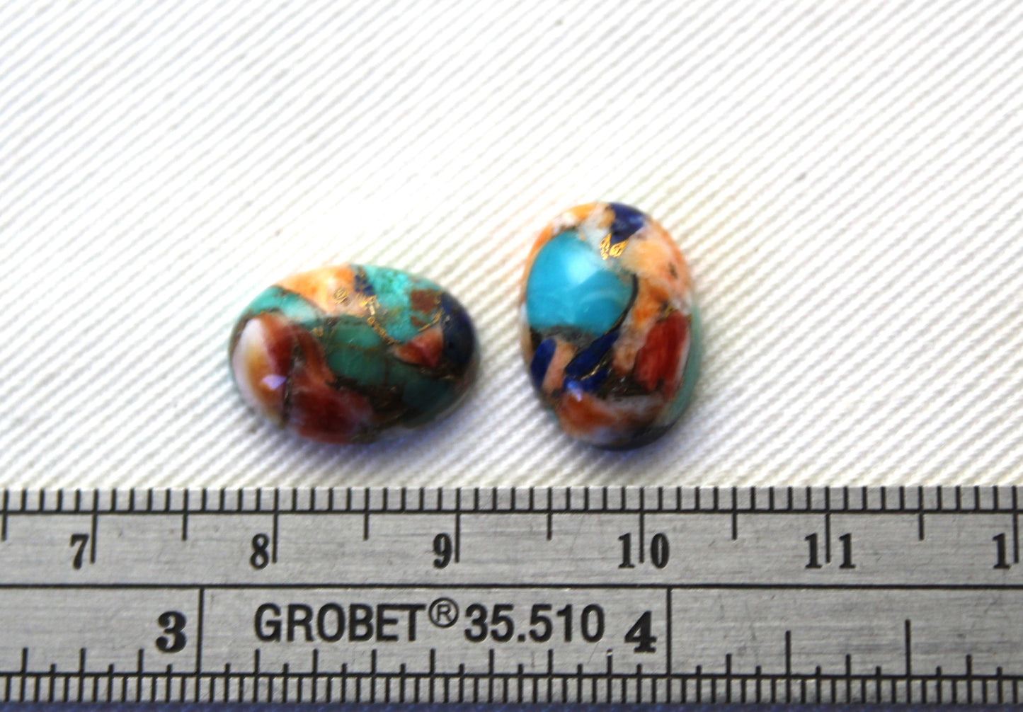 TWO Oval Compressed Turquoise lapis spiny oyster Cabochons 14X10MM