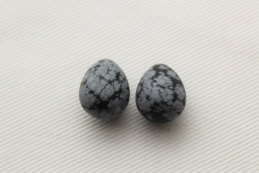 TWO snowflake obsidian Frosted Beads Drop Gemstones 10X12 mm