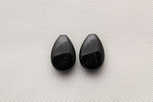 Set of two black agates Beads Drop Gemstones 10 x 15 MM