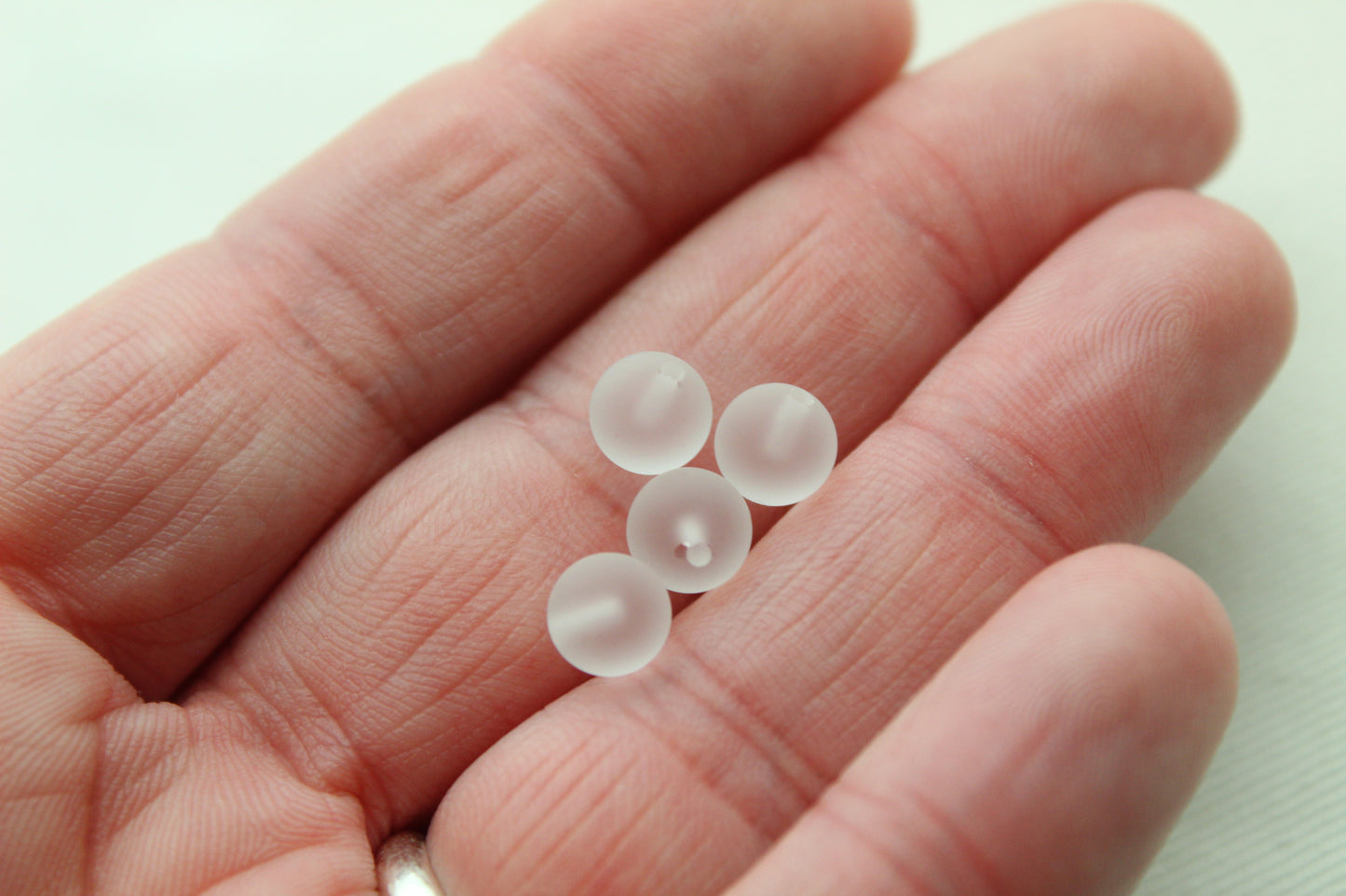 FOUR Frosted Crystal balls Gemstone 7MM half drilled White