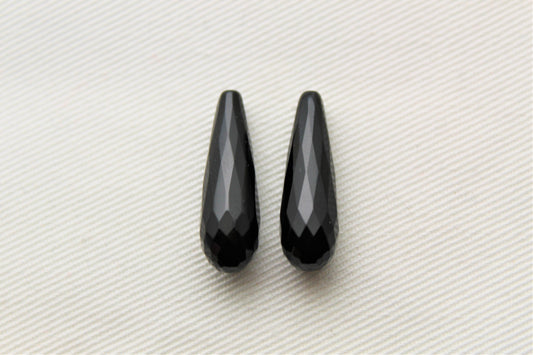 Set of two black agates Beads Drop Gemstones 7X23 MM