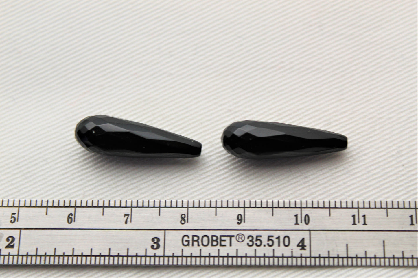 Set of two black agates Beads Drop Gemstones 7X23 MM