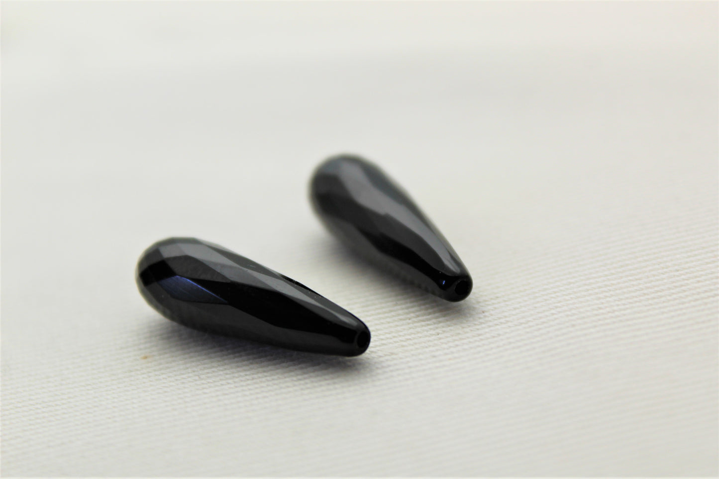 Set of two black agates Beads Drop Gemstones 7X23 MM