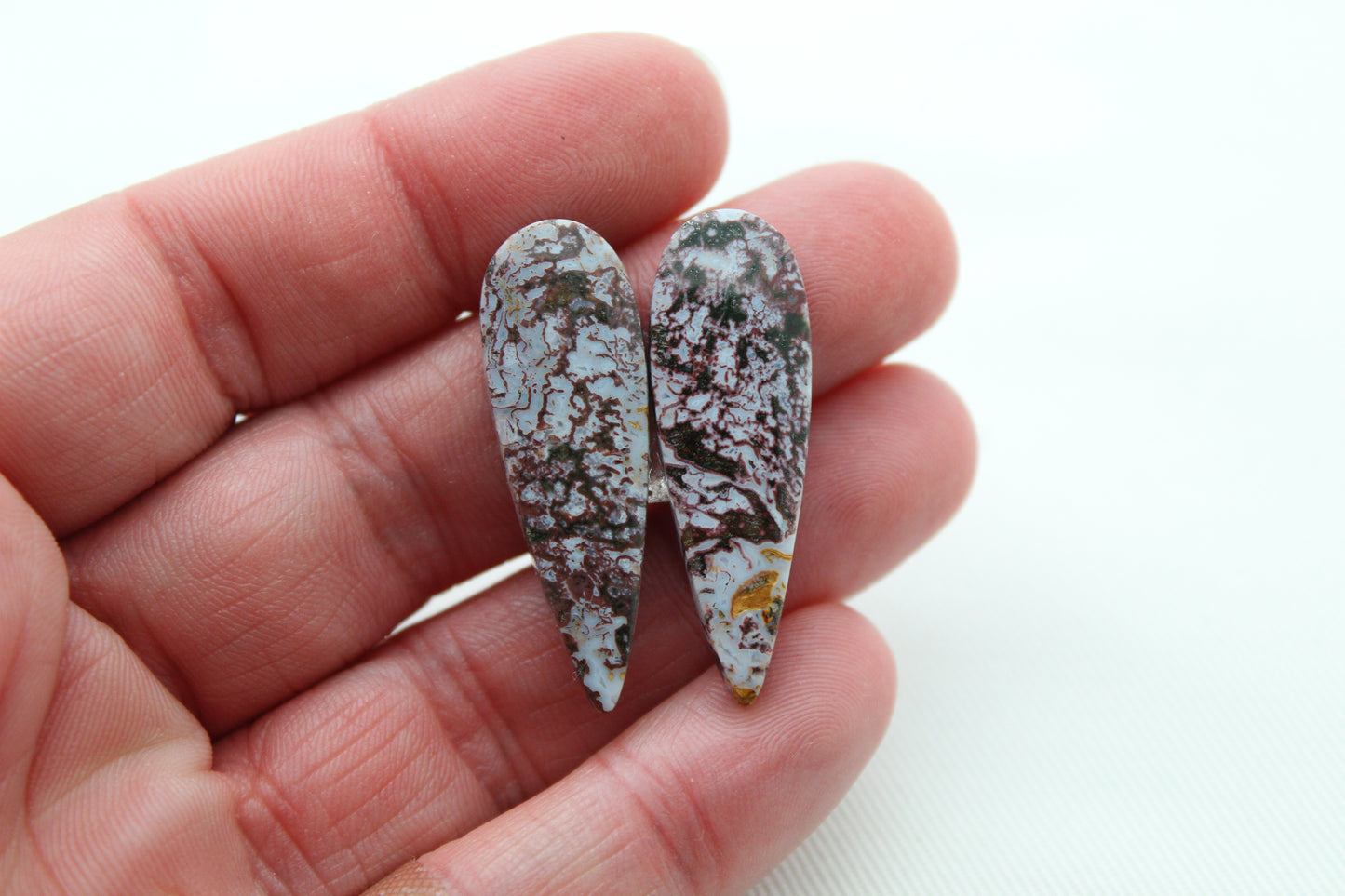 Pair of Indonesian Jasper Cabochons pink teardrop