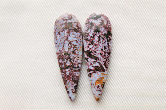 Pair of Indonesian Jasper Cabochons pink teardrop