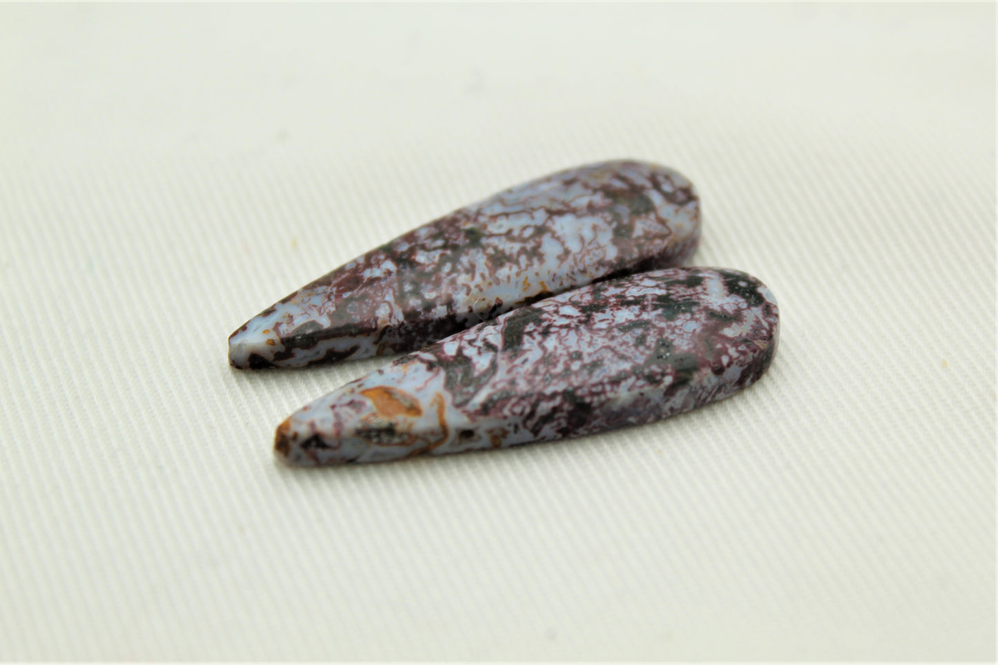 Pair of Indonesian Jasper Cabochons pink teardrop