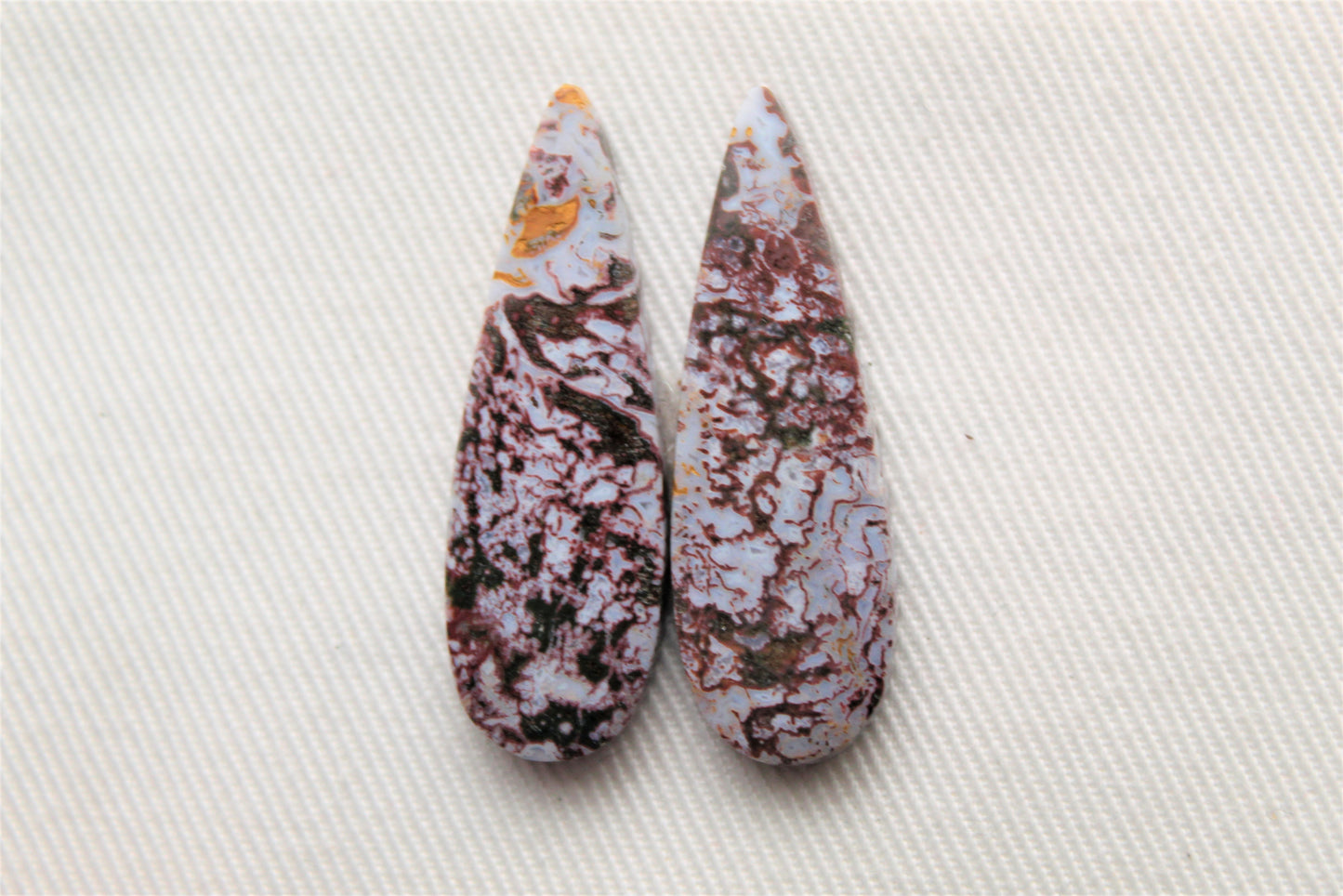 Pair of Indonesian Jasper Cabochons pink teardrop