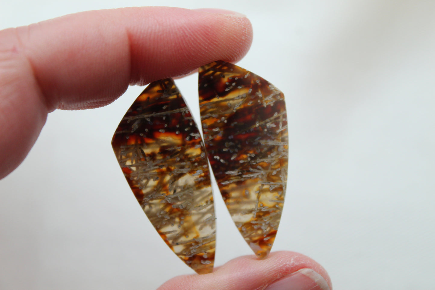 Tube Agate Cabochon Pair Transludent Gemstone