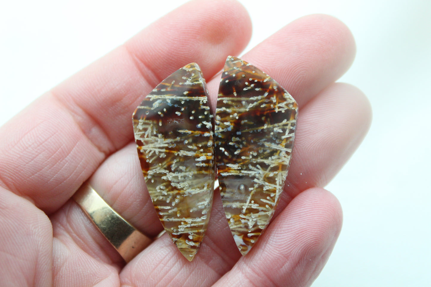 Tube Agate Cabochon Pair Transludent Gemstone