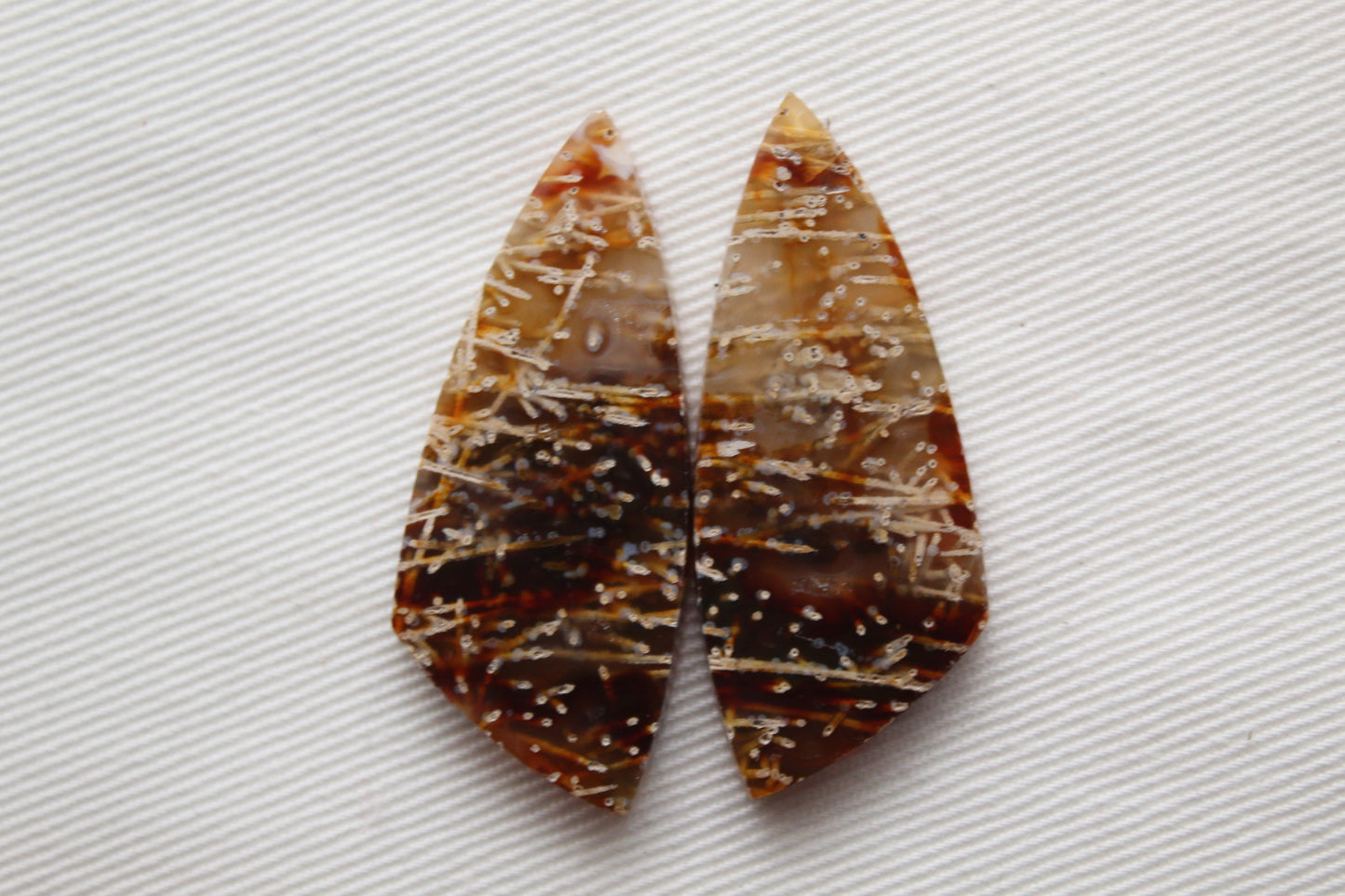 Tube Agate Cabochon Pair Transludent Gemstone