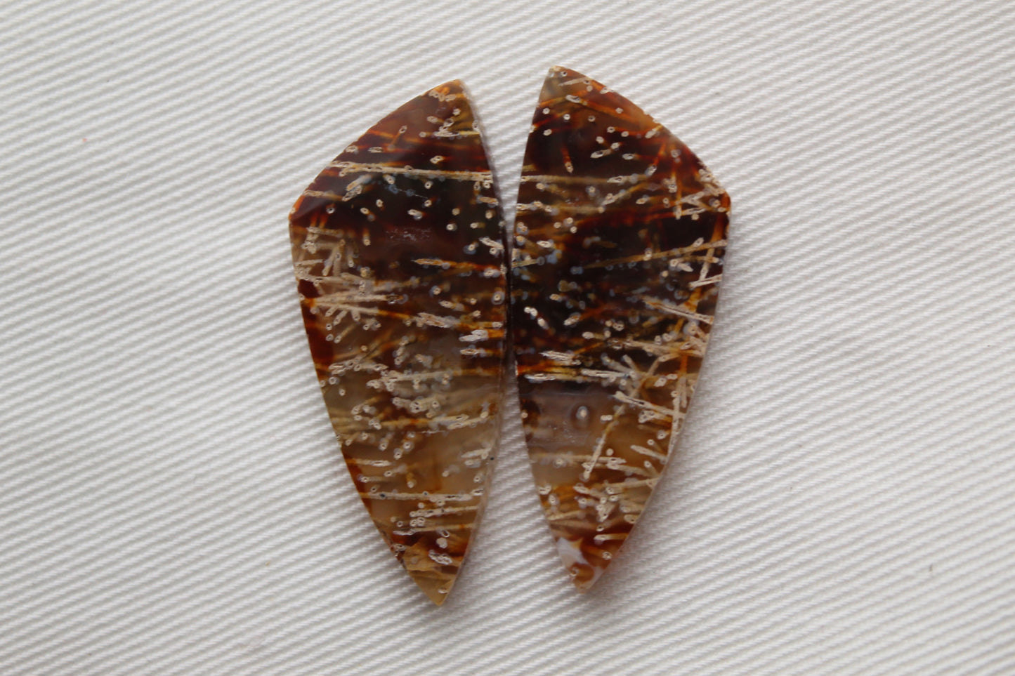 Tube Agate Cabochon Pair Transludent Gemstone