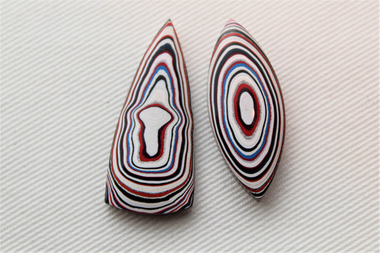 TWO Fordite Cabochon white red blue