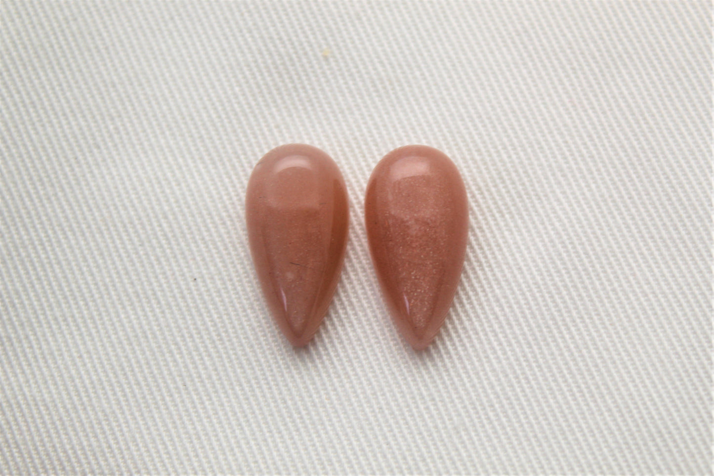 TWO peach Moonstone cabochons 10X20MM Gemstones pear