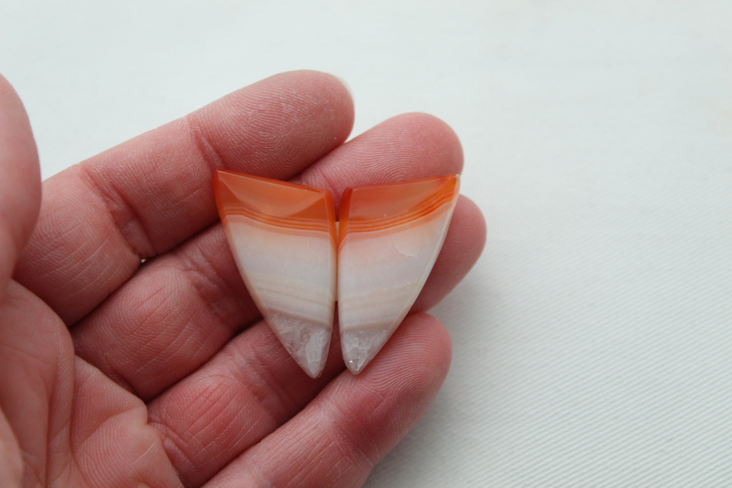 Banded Agate Pair Cabochon Gemstone orange white