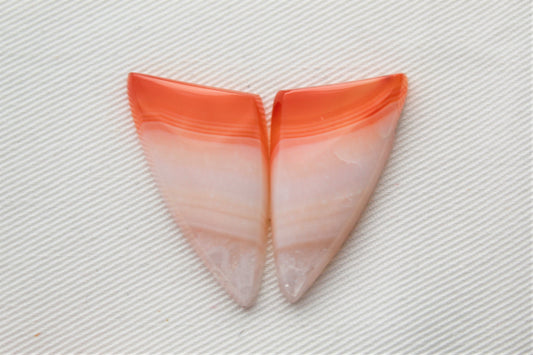 Banded Agate Pair Cabochon Gemstone orange white