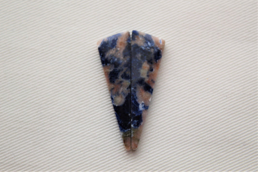 Pair Sodalite cabochons Gemstone blue triangle