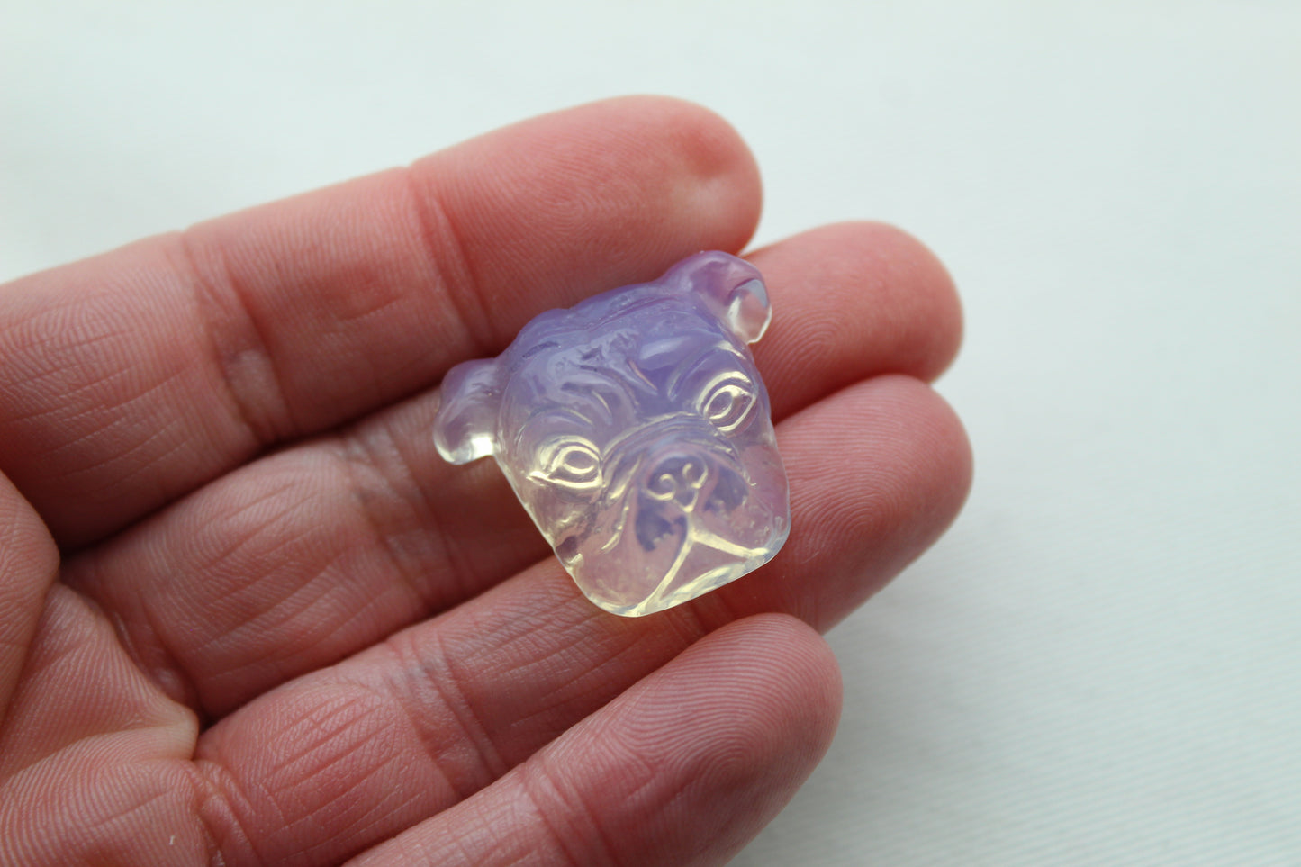 Opalite Cabochon in a Bulldog shape carved