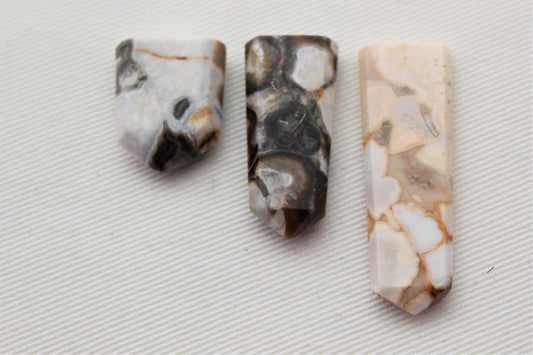 THREE Marble Jasper gemstone pendant size UNDRILLED