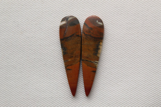 Nice Pair of Australian Jasper Cabochons teardrop terra cotta