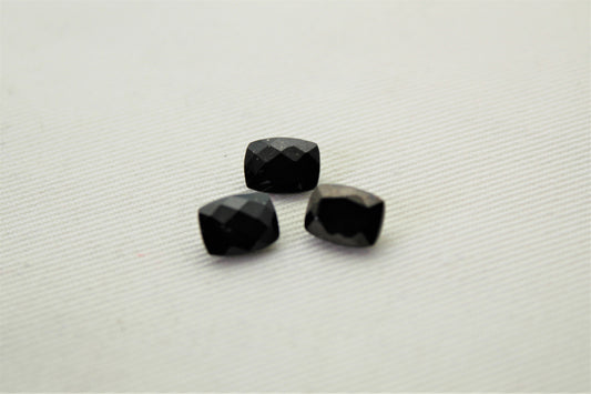 THREE faceted black Spinel gemstones rectangle cushion