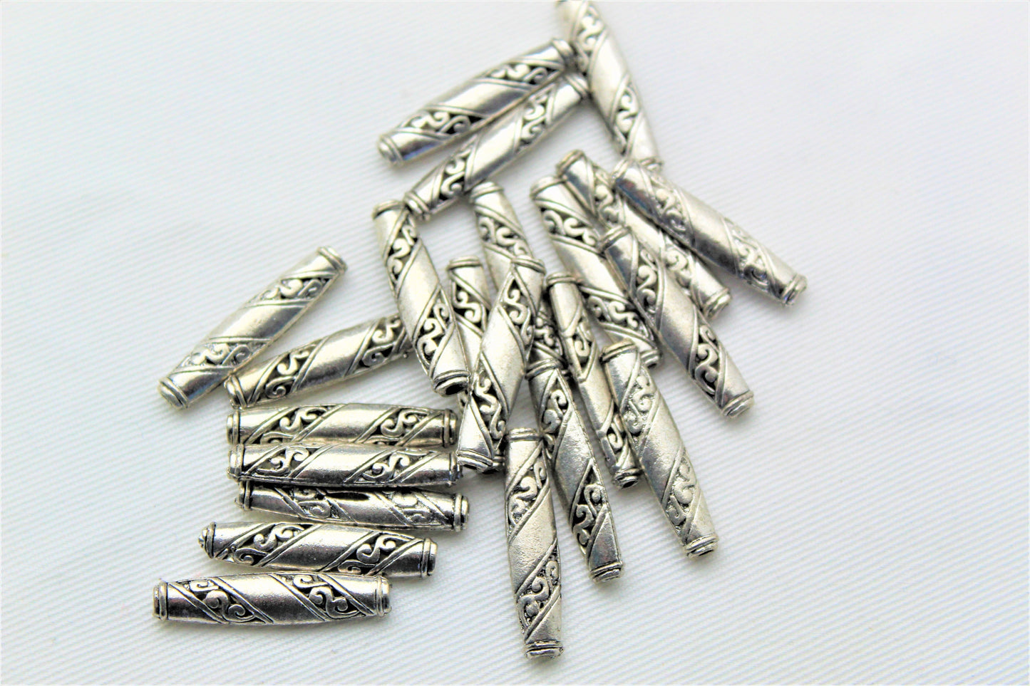 LOT 22 Silver Metal Tube Beads 26x6mm Spacer Beads