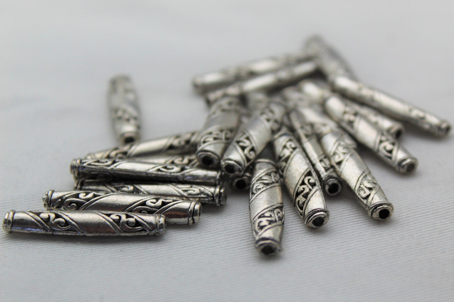 LOT 22 Silver Metal Tube Beads 26x6mm Spacer Beads