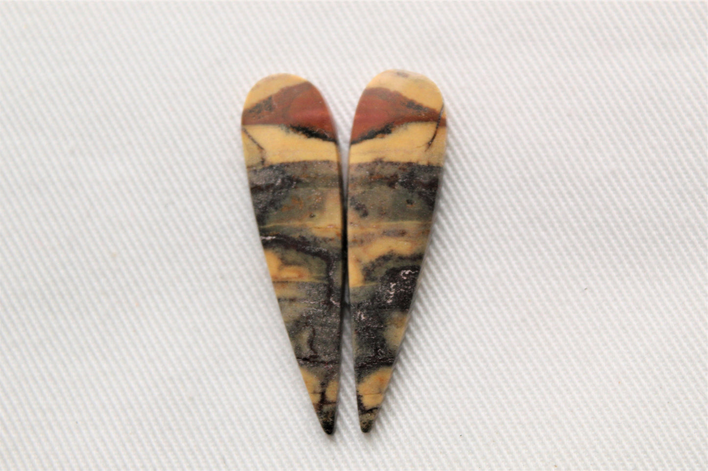 Nice Pair of Australian Jasper Cabochons teardrop yellow gray terra cotta