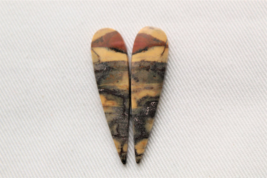 Nice Pair of Australian Jasper Cabochons teardrop yellow gray terra cotta