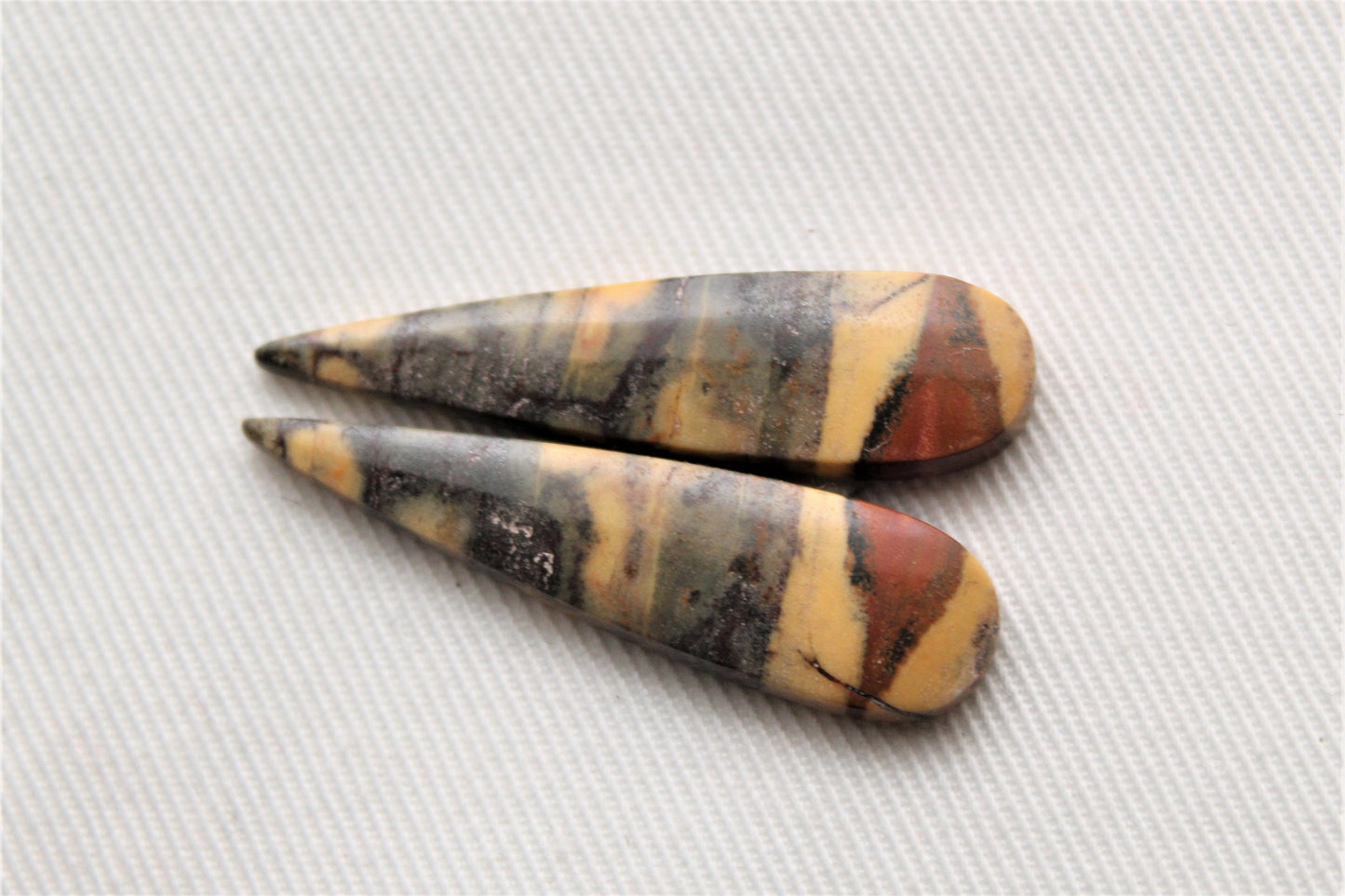 Nice Pair of Australian Jasper Cabochons teardrop yellow gray terra cotta